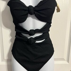 Aerie Black One Piece Swimsuit with Bow Accents